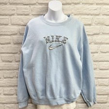Vtg 90s Y2K Nike Baby Blue Crewneck Sweatshirt Embroidered Swoosh Logo Sz L Read