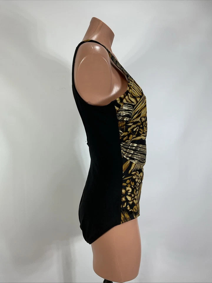 Traje de baño Carol Wior negro estampado animal para mujer talla 12 sujetador incorporado con aros Mob Foto 4 de 4