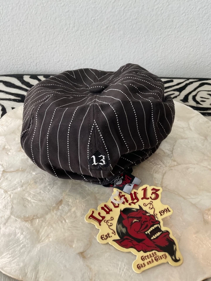 Новый Lucky 13 коричневый в тонкую полоску дизайнерский Baret крышка - мужской - SM/M - Изображение 3 из 4