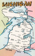 Michigan State Map Muskegon Ludington Manistee Petoskey Clare Vtg Postcard A2
