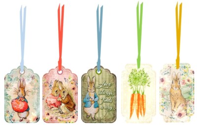 15 BEATRIX POTTER PETER RABBIT PARTY GIFT TAGS SILK RIBBON