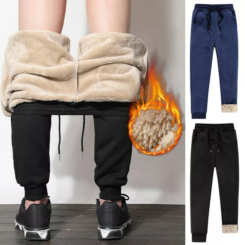 New Mens Winter Warm Pants Thermal Trouser Mid Waist Fur Lined Jogger Sweatpants