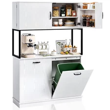 Kitchen Tilt Out Trash Garbage Bin Cabinet with Storage Hutch Pantry Cabinet