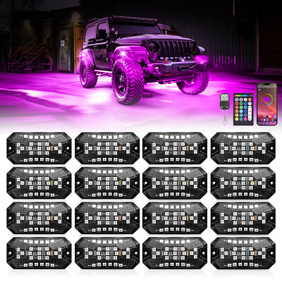 8/12/16 Pods Full Angle RGBW Rock Lights Compatible with 12V-24V Trucks Jeep UTV