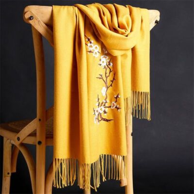 Floral Pashmina Shawl Scarf -Embroidered Cashmere Wool Scarves Fashion Accessory