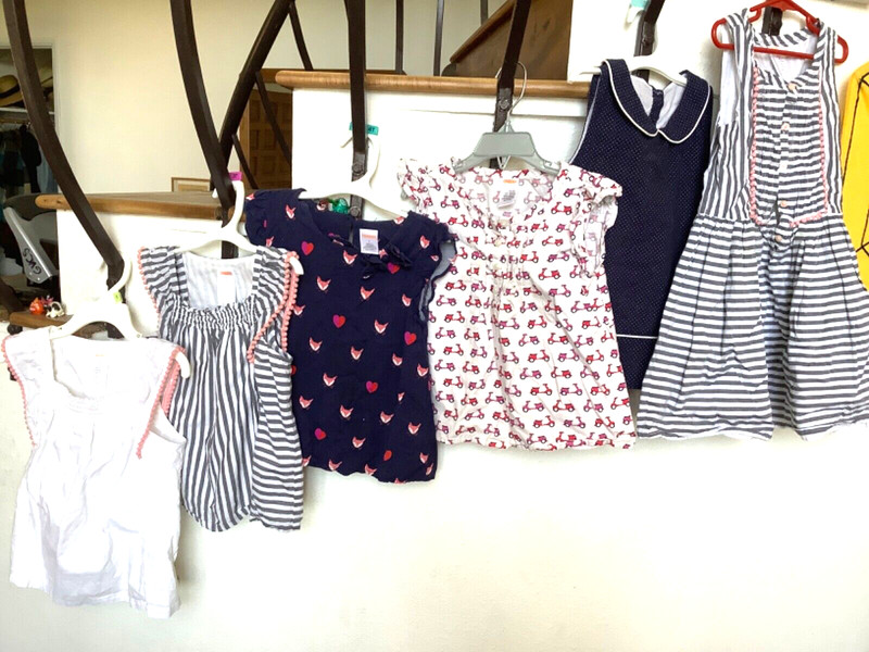 Lot of 6 Gymboree Tops and Dress size 6 Fox Vespa Stripes Navy Gray EUC