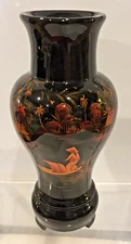 THE VAASE 10" Vase Container Made in Vietnam Hut Design black orange vintage
