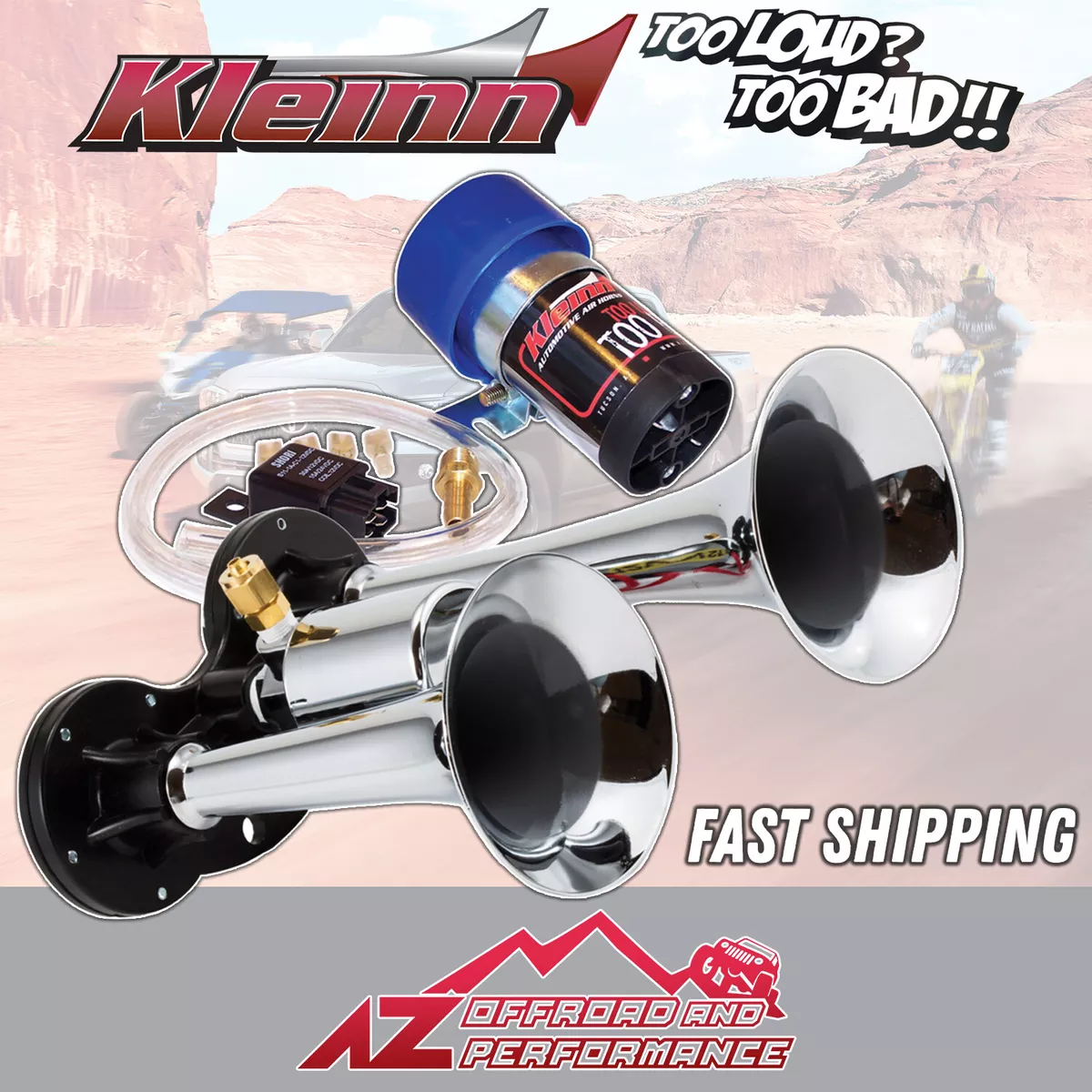 Kleinn Model 6126 Direct Drive Dual Complete Air Horn Kit w/ Chrome  Trumpets