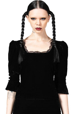 KILLSTAR Samt Top - Dottie Dottie Spitze Rüschen Gothic Alternative Goth Vampir