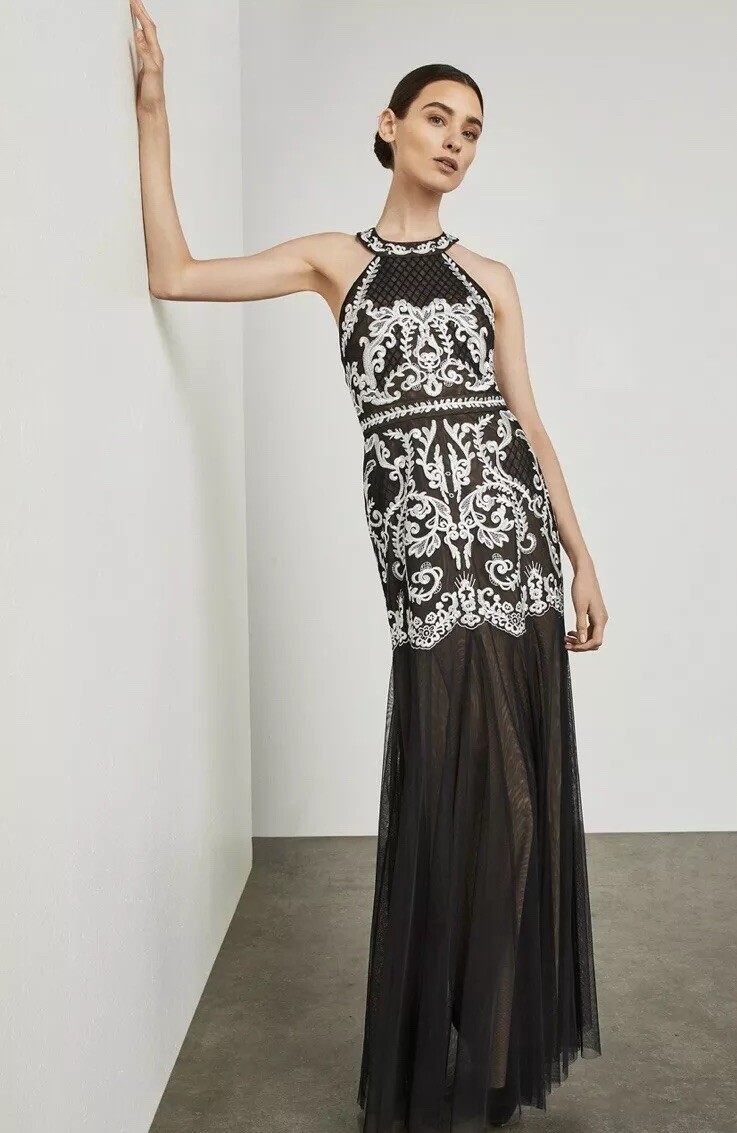 BCBG EMBROIDERD STRAPPY HALTER GOWN ELEGANT image 2
