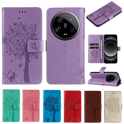 Leather Wallet Card Case Cat&Tree Cover For Xiaomi 14 13 12/Redmi A3 Note 13/12