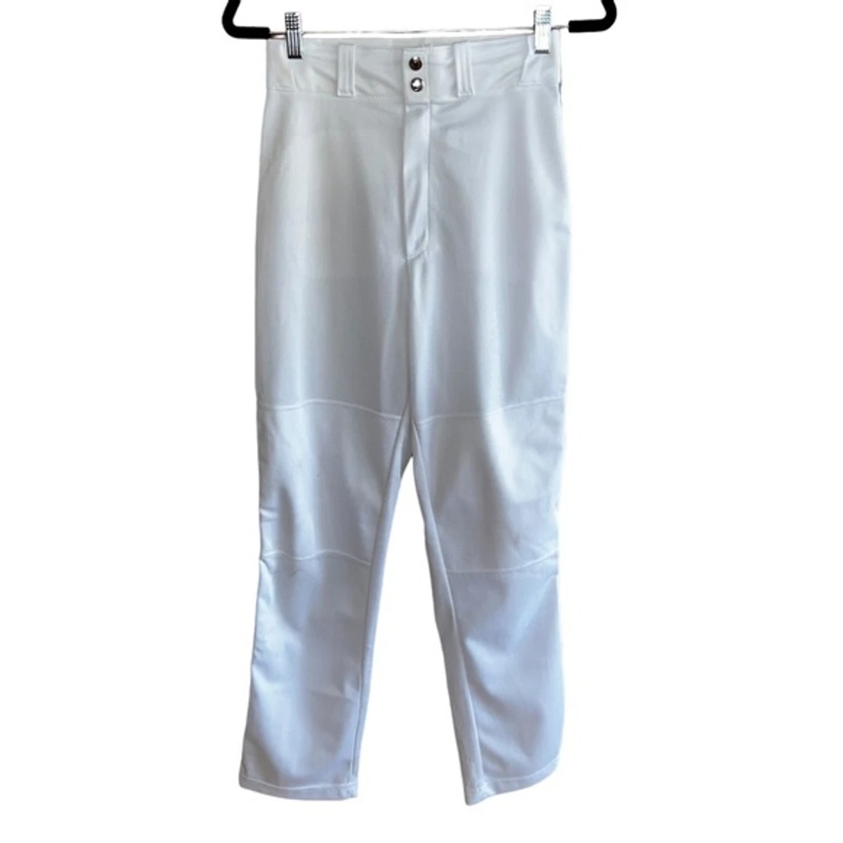 White baseball pants shop with blue stripe