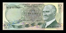 Turkey, 10 Lira,  (1966-1981), P-180, UNC * Mustafa Kemal ATATÜRK *D 74 BANKNOTE