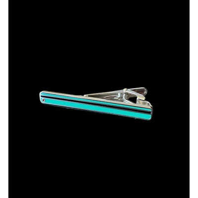 Silver Tie Clip Fancy for Suit & Teal Tie Bar Yoma Supply Co