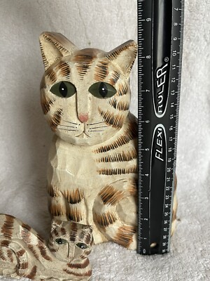 James Haddon Signed Hand Carved Sitting Tabby Cat/Kitten Folk art
