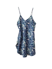 Kathryn Blue Floral Satin Flirty Sexy Chemise Camisole Short Nighty M Vintage