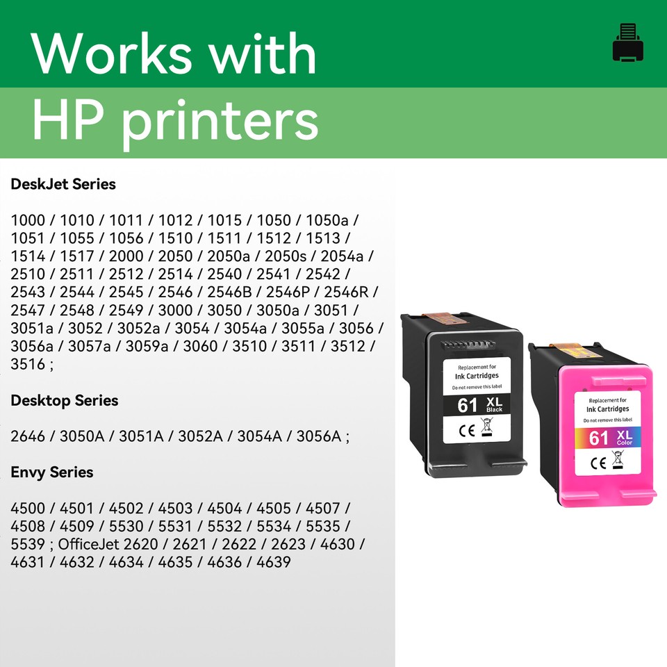 61XL Ink Cartridge Compatible for HP 61XL Deskjet 1000 1010 1050 1512 ...