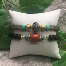 2 PC Handmade Bohemian Beaded Stackable Stretch Bracelet Set New Free Ship 8047