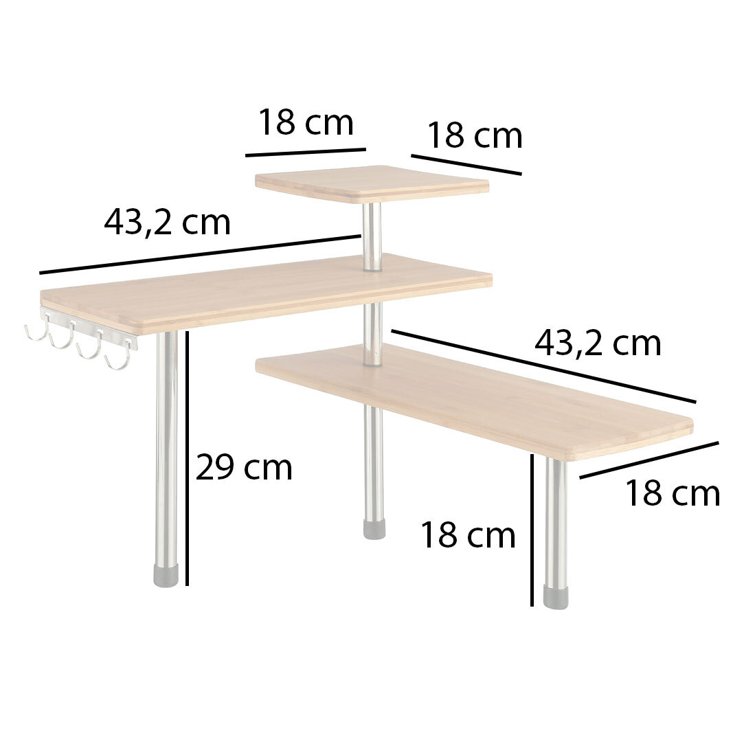 BAKAJI Eckregal Aus Bambus – 3 Einlegeböden, Metallgestell, 4 Haken, Für Küche, Bad Oder Wohnzimmer, Ca. 38 Cm Hoch