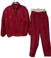 Vintage Amvien Women  s Windbreaker Pant Track Suit Lined 100 Silk Shoulder Pads