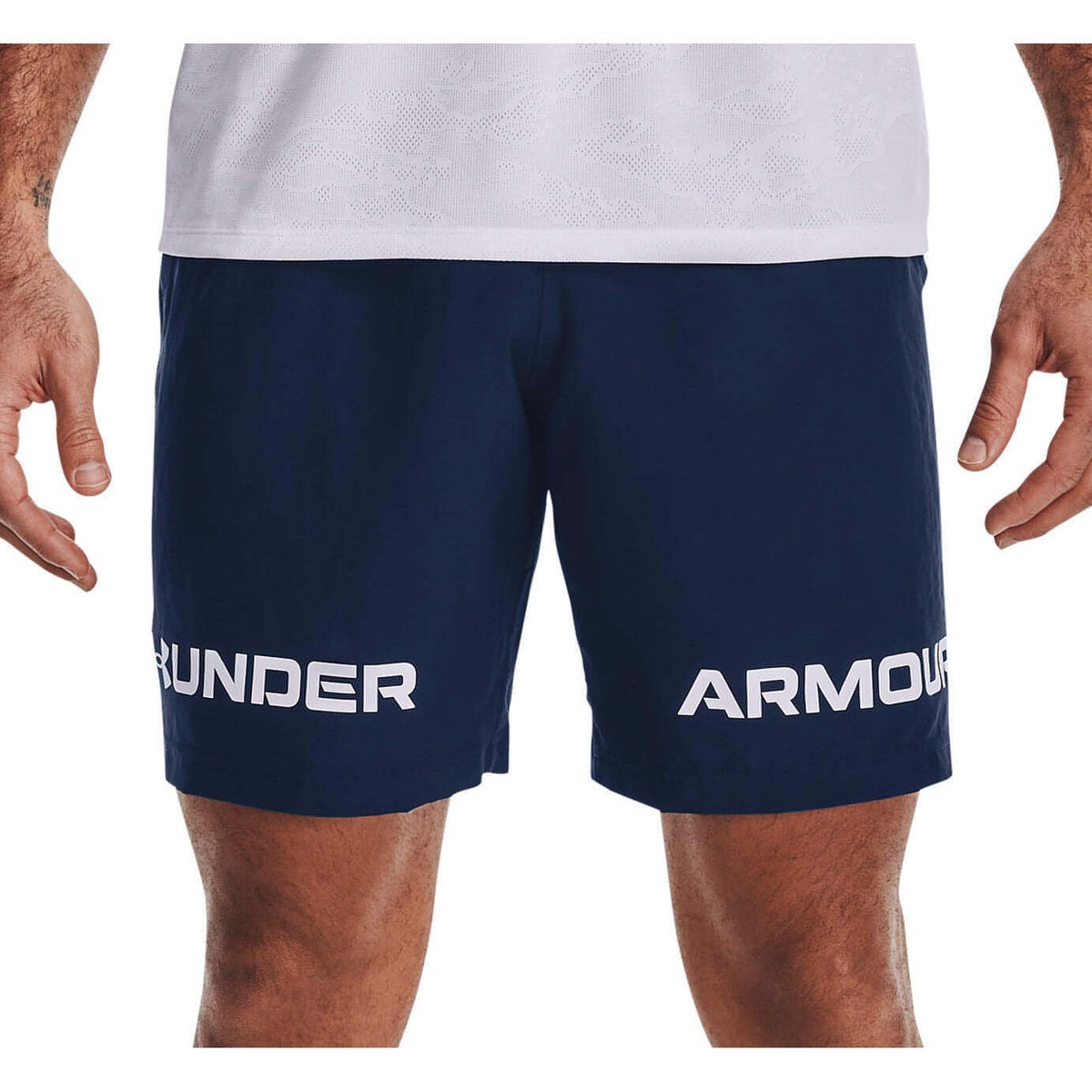 Under Armour Woven Graphic Wordmark Mens Training Shorts Navy Gym Excerise  Short