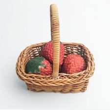 Mini Rattan Woven Basket with Handle DIY Toy for Micro Landscape