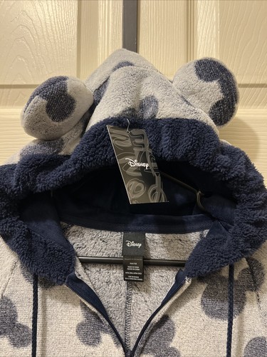 Mickey Mouse One Piece Zip Pajama Fuzzy Sleepwear Adult Size XSmall Gray Disney - Picture 5 of 7