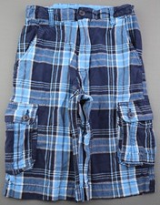 Boy's Faded Glory Plaid Cargo Shorts Blue Cotton Size 16 26x10