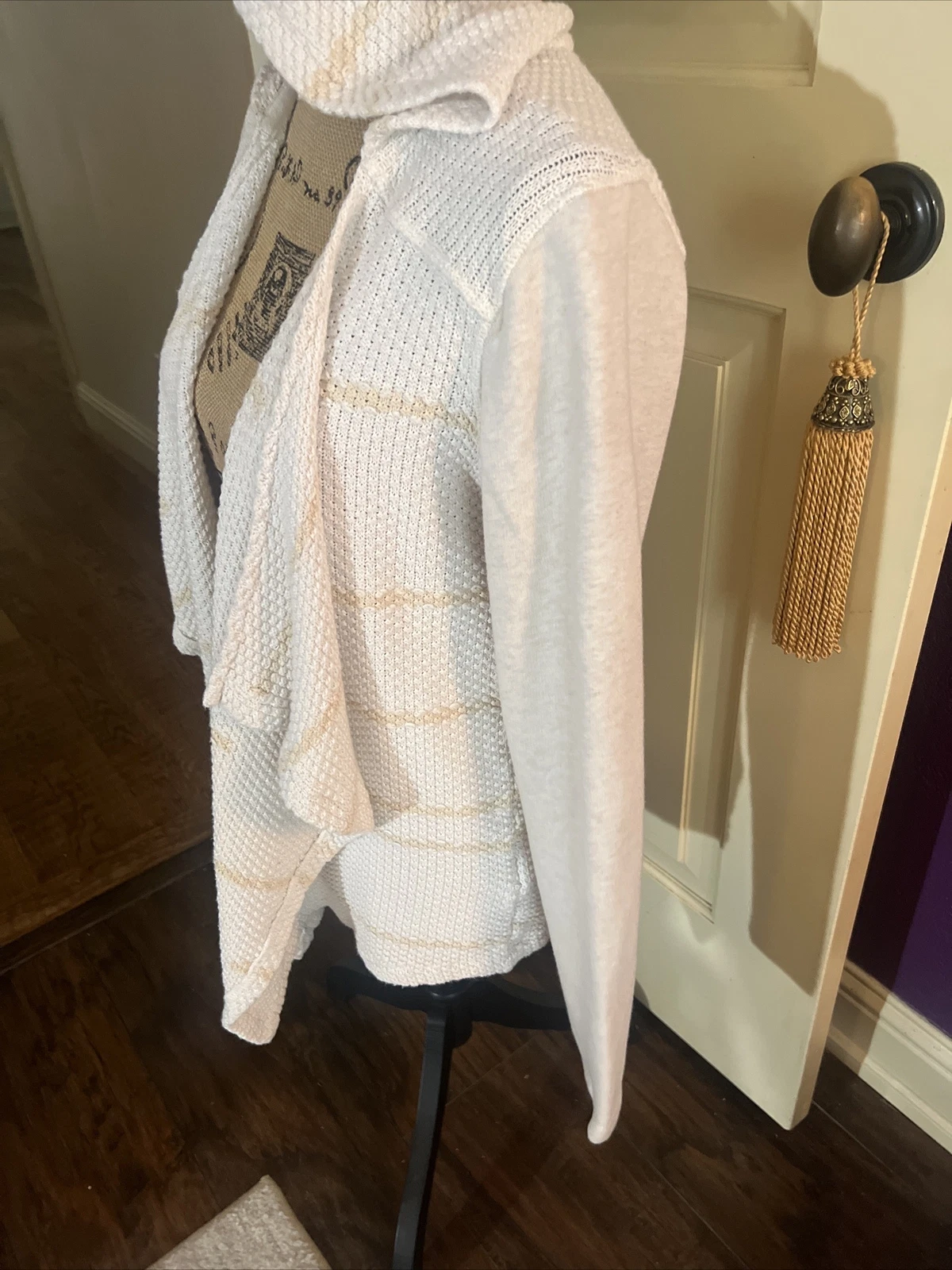 OFF WHITE "Felpa con cappuccio bianca avorio beige a righe maniche aperte L 42"" 26"""