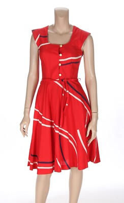 Merry Finn Vintage 70s 80s Red Striped Cotton Circle Skirt Dress sz