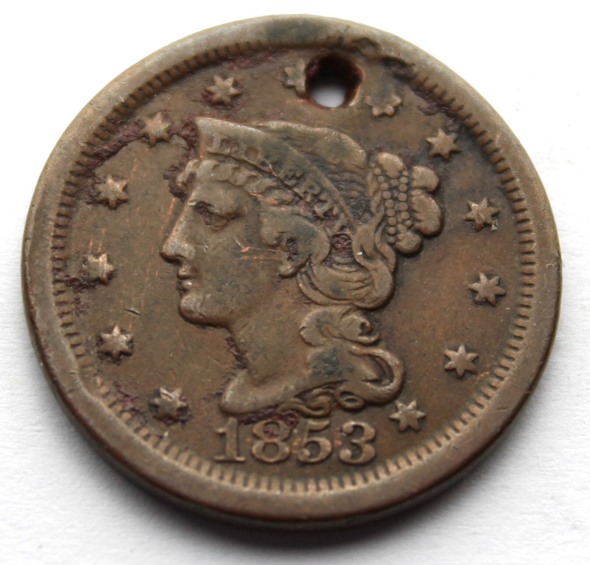 see❤︎ US, Braided Hair Cent 1853 KM#67 Holed. LL2.6 | eBay