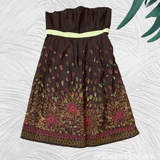 Anthropologie Tabitha Dress Womens Size 10 Brown Boho Eyelet Floral Strapless