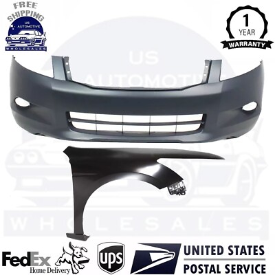 Bumper Cover Kit For 2008-2010 Honda Accord Sedan Front with Fender