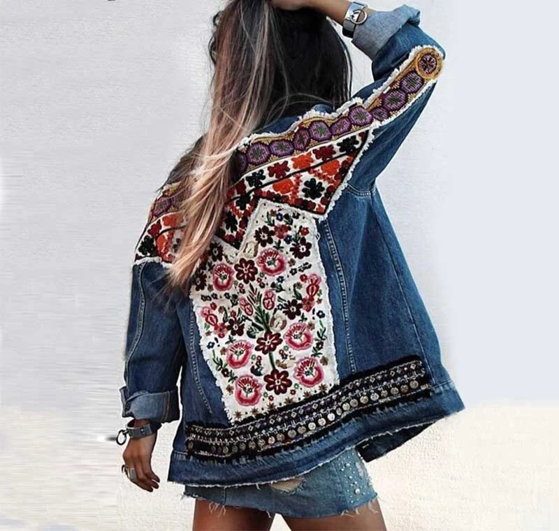 Boho Embellished Denim Jacket eBay