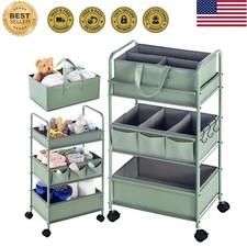 2in1 Baby Diaper Caddy Organizer Cart 3 Tier Large Capacity Metal Utility Bed...