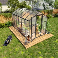 6x12 FT Polycarbonate Greenhouse Walk-in Outdoor Greenhouse with Aluminum Frame