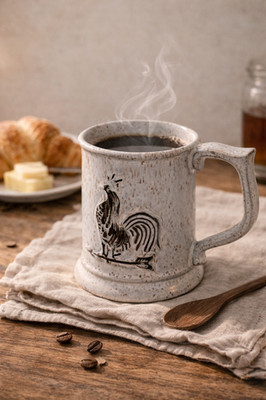 Vintage Goss Vermont Pottery Rooster Mug Tankard Stoneware Farmhouse Cup