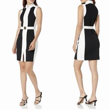 Tommy Hilfiger Dress Sleeveless Black White Full Zipper Buckle Belt Women 2