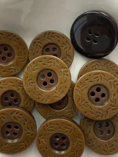 10PC Coffee Vine and Leave Large Resin Sewing Button Flat Back 4 Holes 25mm 1"