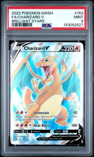 2022 POKEMON SWORD & SHIELD BRILLIANT STARS #153 FULL ART/CHARIZARD V PSA 9