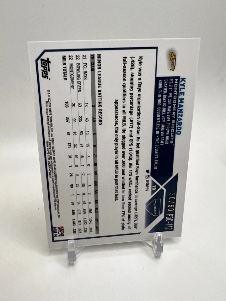 2023 Topps Pro Debut Chrome Kyle Manzardo #PDC-117 (2 TOTAL) Gold /50 + Aqua /75 - Image 4 of 4