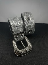 Silver Glitter Western Bling Belt Studded Rhinestone Buckle Adjustable Women