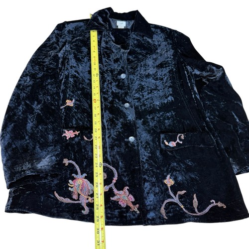 J. JILL Black Velour Womens Blazer Embroidered Floral Design Whimsigoth Witchy - Picture 10 of 10
