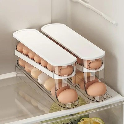 Bilayer Fridge Egg Storage Box Automatic Rolling Eggs Holder Rack Ladder Style