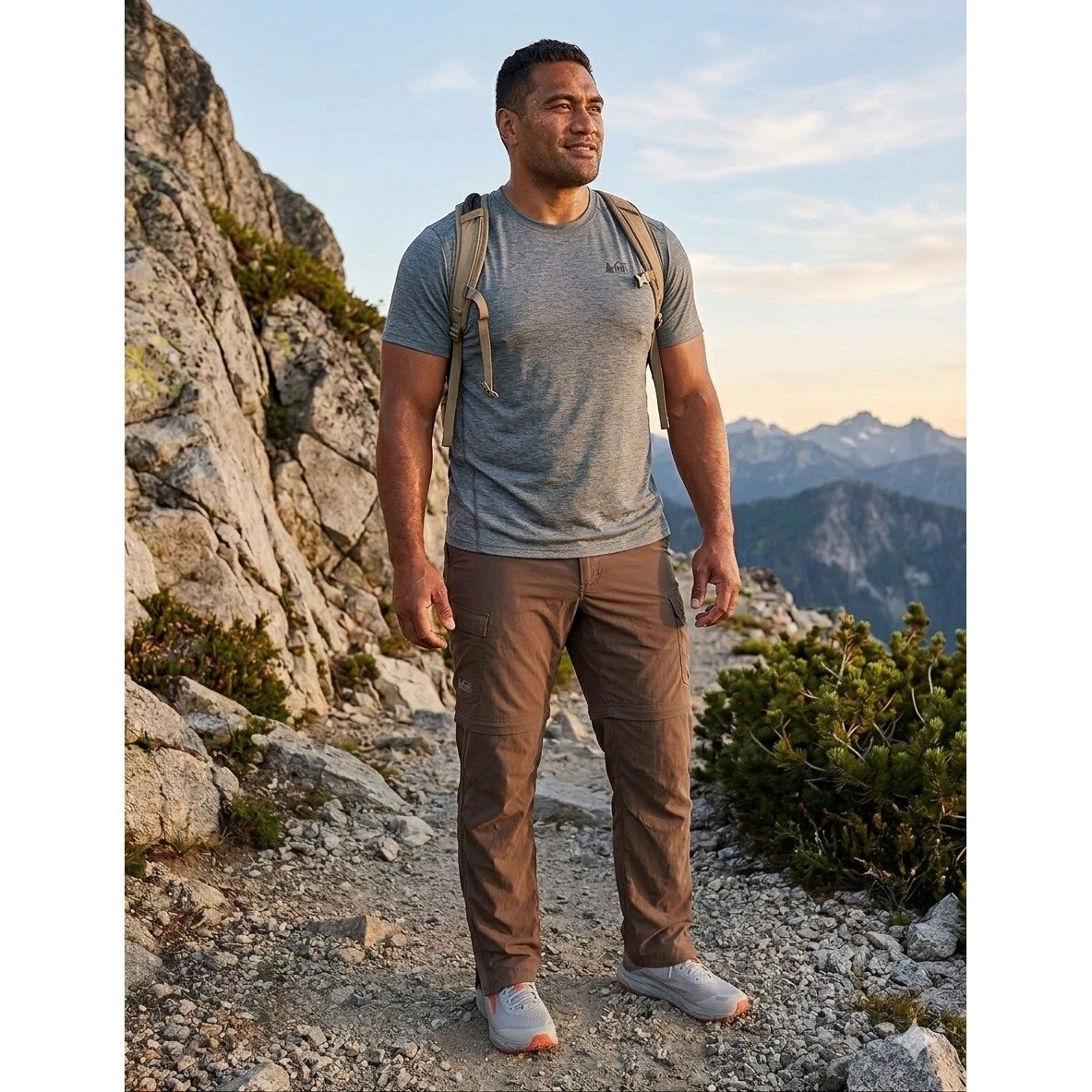 REI Co-op Convertible Hiking Pant 40X30 Brown Maroon Relaxed Fit Cargo Utility