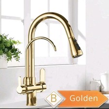 Gold Modern 3 way Kitchen Mixer Taps Pull Out Spray pure water filter sink Taps