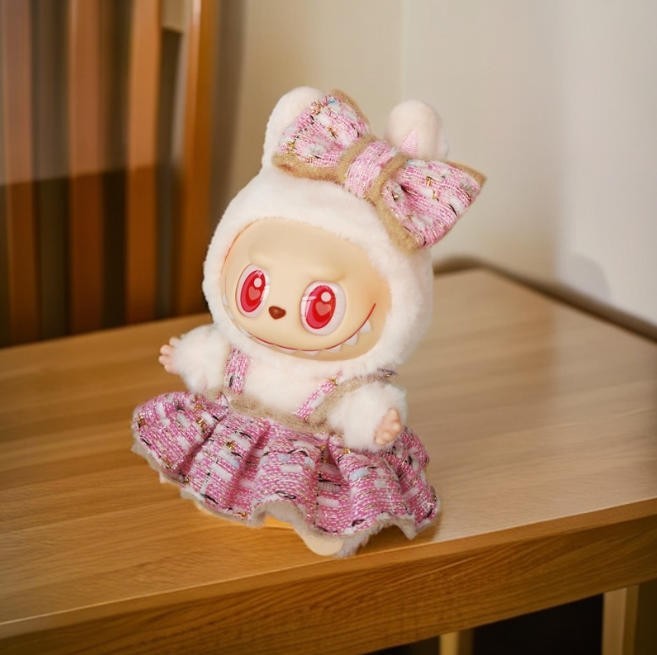 (No Doll) Compatible Bow Clip Skirt Set For LABUBU The Monsters Plush Doll Dress