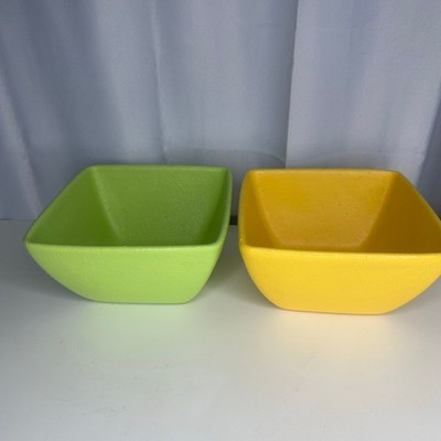 2 G.E.T. Enterprises Bugambilia  BSD23 S Buffet China Square Bowls Green Yellow