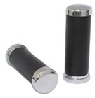 NEW LEATHER COVERED CHROME HANDLEBAR GRIP SET FOR HARLEY DAVIDSON
