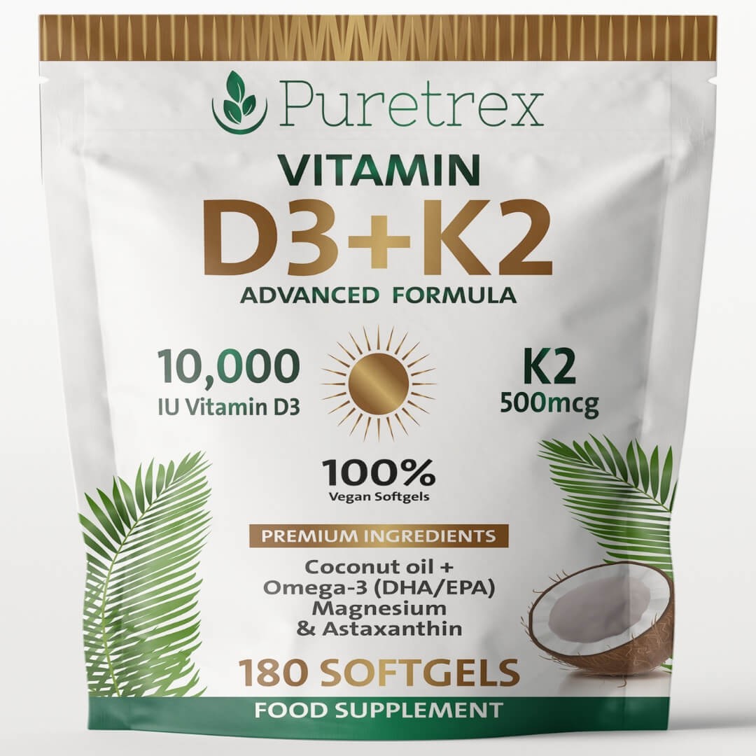 Vitamin D3 10000 IU K2 500mcg MK7 Omega 3 Astaxanthin 180 Vegan Softgels 6 Month